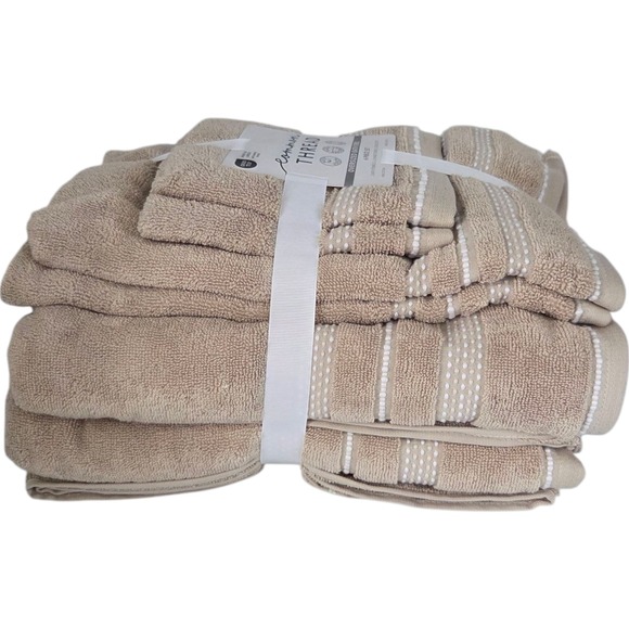 Common Thread 6pc Tan Cotton Towel Set Bath Hand Wash Quick Dry Ultra‎ Absorbent - Picture 4 of 7